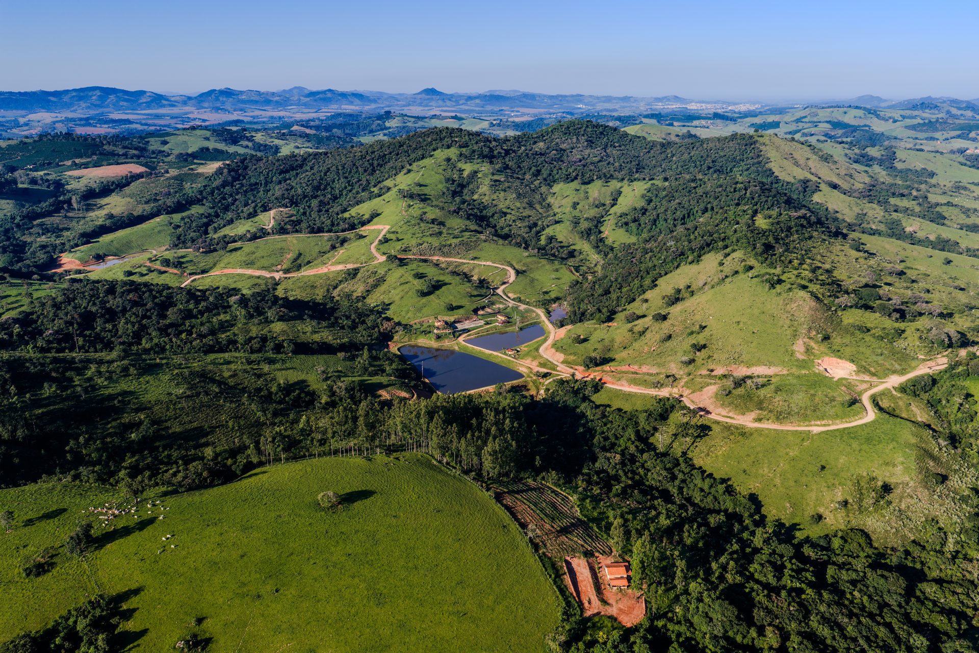 Vista aérea da Fazenda Córrego Grande na Serra da Mantiqueira